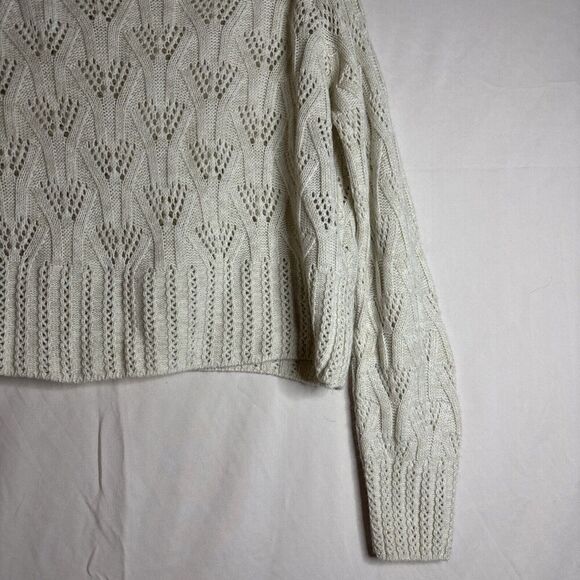 Topshop Women's Crop Pointelle Knit Pullover Sweater Ivory Cream Size 6 - Picture 5 of 14